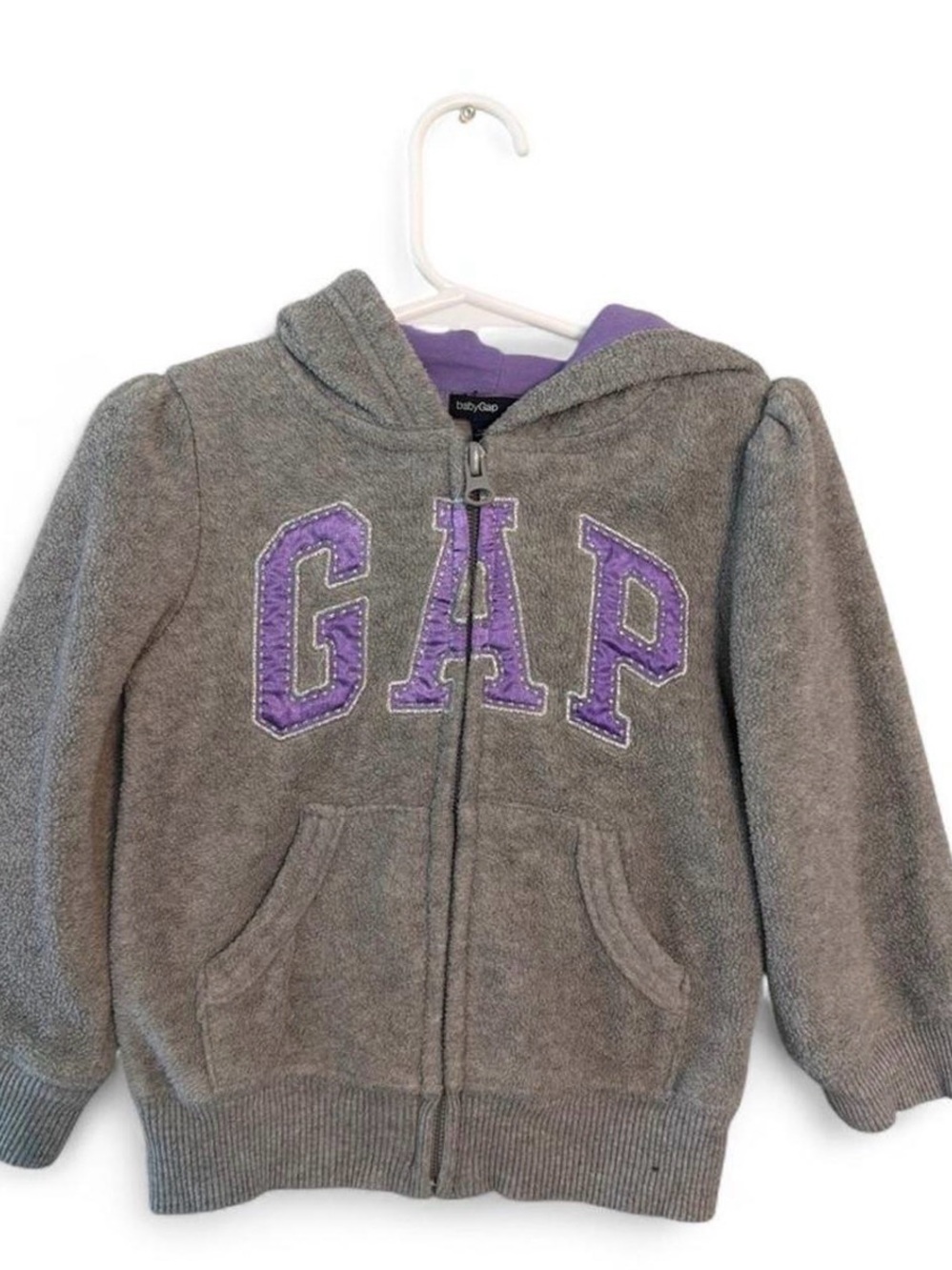 GAP Kids Light Gray Hoodie with Purple Logo-2t
